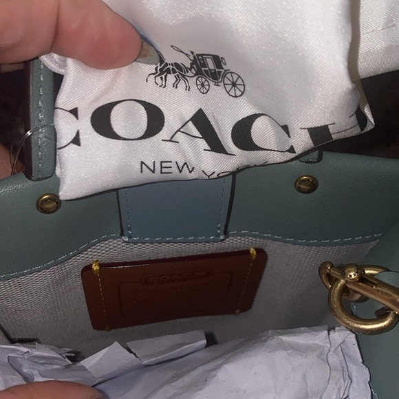 👜 🆕 NWT COACH Gloved Tanned Leather Cashin Mini Tote -Sage color with dust bag - Picture 6 of 7